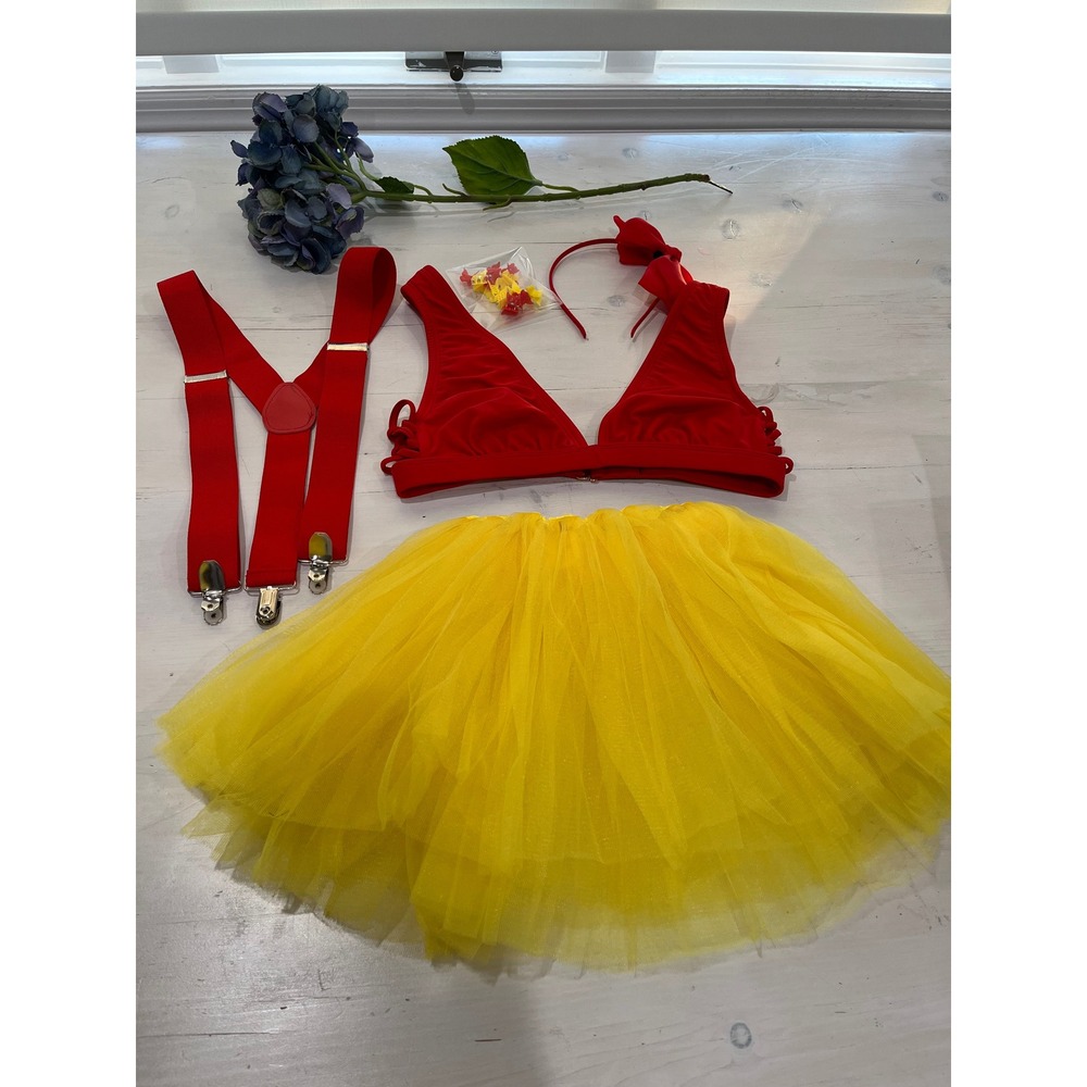 Small Red bikini Top Yellow Tutu red Suspenders Hair‎ Clips